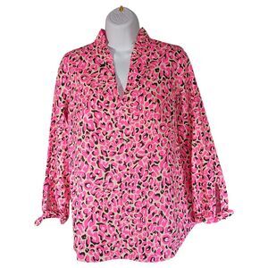 Lilly Pulitzer Top XS Sherida Pink Cheetah Leopard Animal Print Long Sleeve
